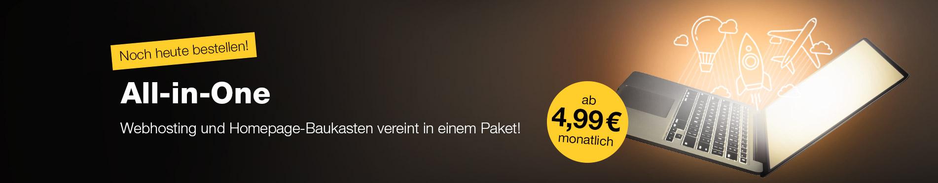 Webhosting und Homepage-Baukasten vereint in unseren All-in-One Paketen!